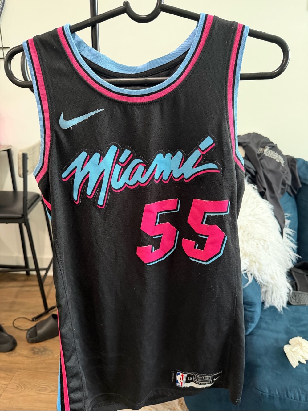 Nike Miami Heat Black Pink Blue Script Jersey #55
